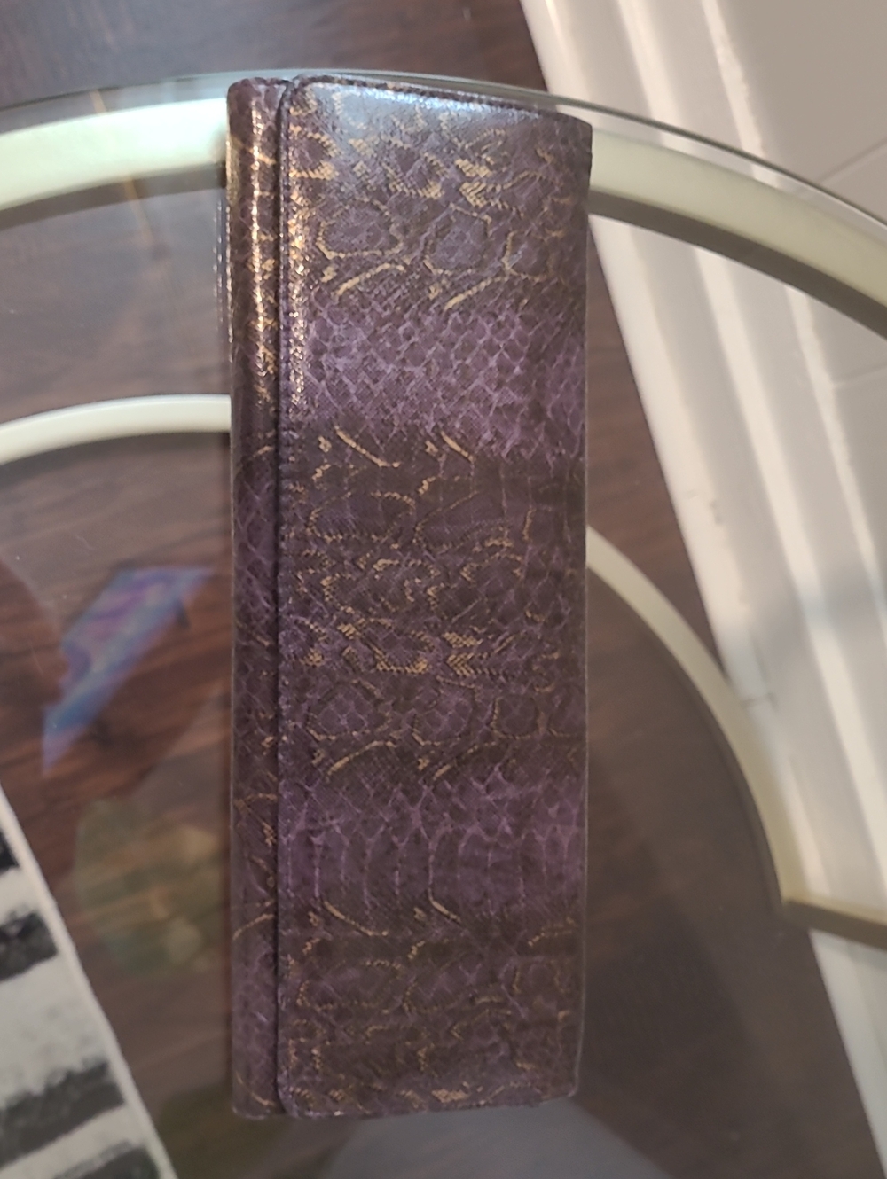 Rolfs Brown Faux-Snake Leather Foldover Clutch with Gold Accent